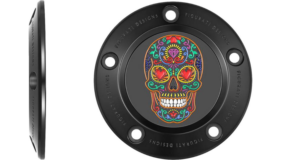 Figurati Designs Black W/Sugar Skull Timing Cover for Harley 99-17 Twin Cam