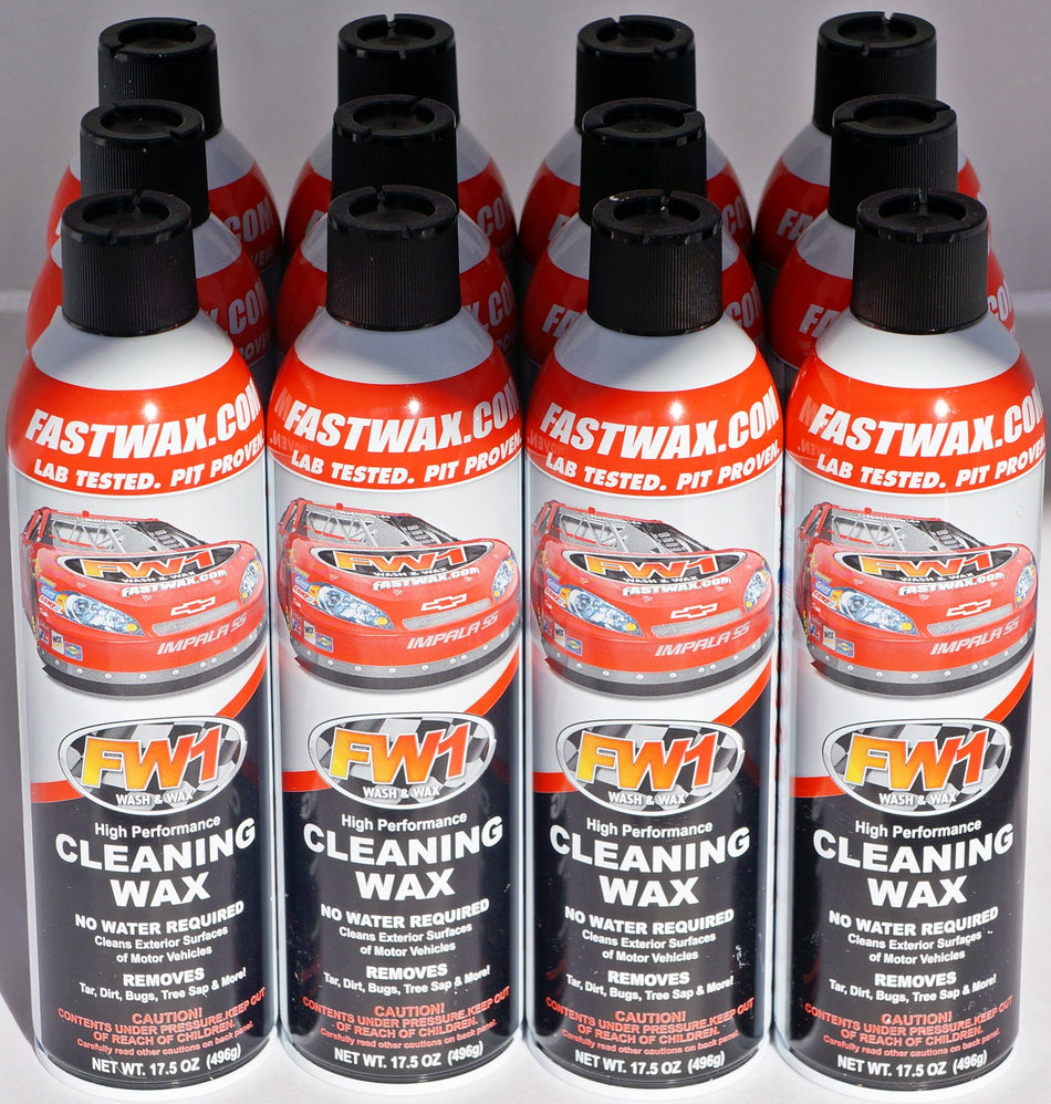 Waterless Wash Carnauba & Wax Fastwax FW1 Spray Can Removes Cleans Tar Dirt Bugs 12 Pack
