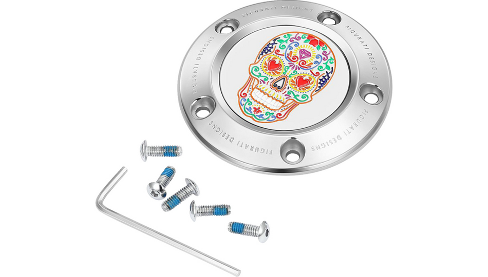 Figurati Designs Polished W/Sugar Skull Timing Cover for Harley 99-17 Twin Cam