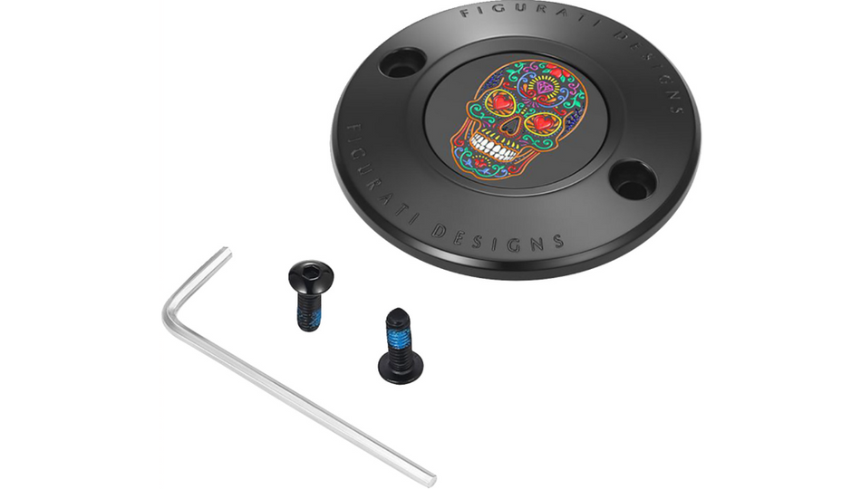 Figurati Designs Black W/Sugar Skull Timing Cover for Harley 17-23 M8