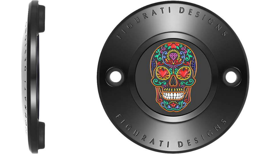 Figurati Designs Black W/Sugar Skull Timing Cover for Harley 17-23 M8