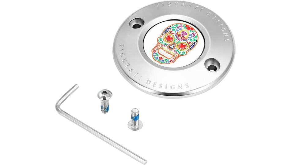 Figurati Designs Polished W/Sugar Skull Timing Cover for Harley 17-23 M8