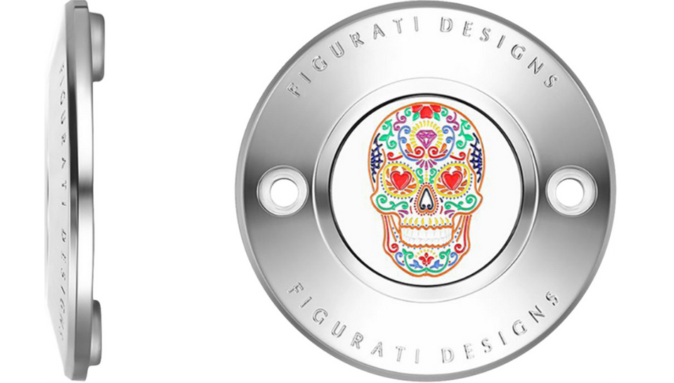 Figurati Designs Polished W/Sugar Skull Timing Cover for Harley 17-23 M8