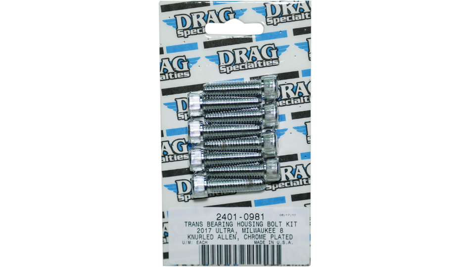 Drag Specialties Chrome Knurled Trans Bearing Housing Bolt Kit 4 Harley M8 Models