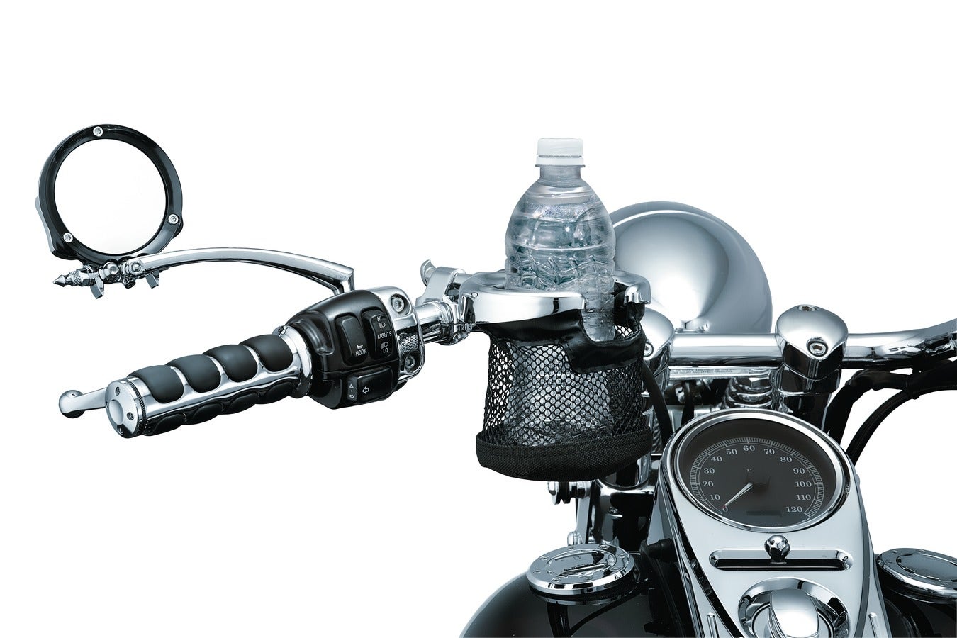 Kuryakyn Chrome Universal 1" Handlebar Mounted Drink Holder with Basket