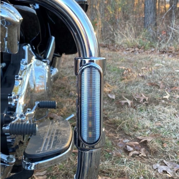 Custom Dynamics Chrome Bolt On 1.25" Bar Clamp Amber/White LED Turn Signals Kit