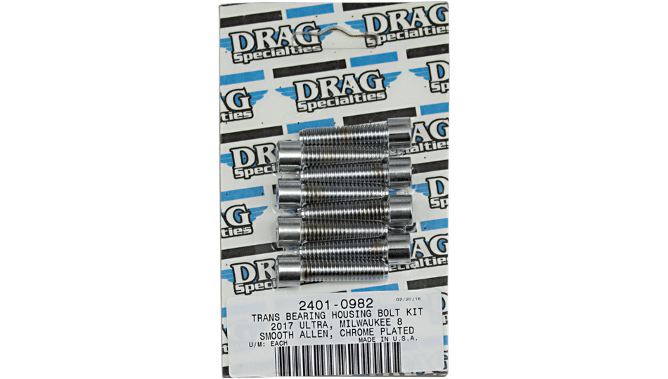 Drag Specialties Chrome Smooth Trans Bearing Housing Bolt Kit 4 Harley M8 Models