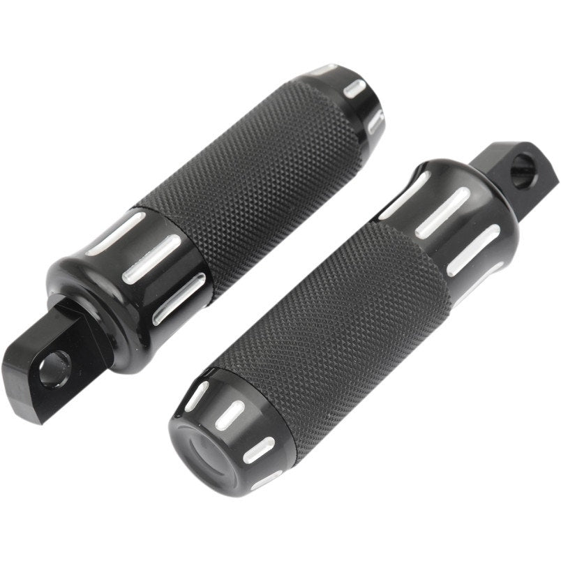 Drag Black w/ Cuts Billet Custom Male Mount Footpegs Foot Pegs w/ Rubber Pair Harley