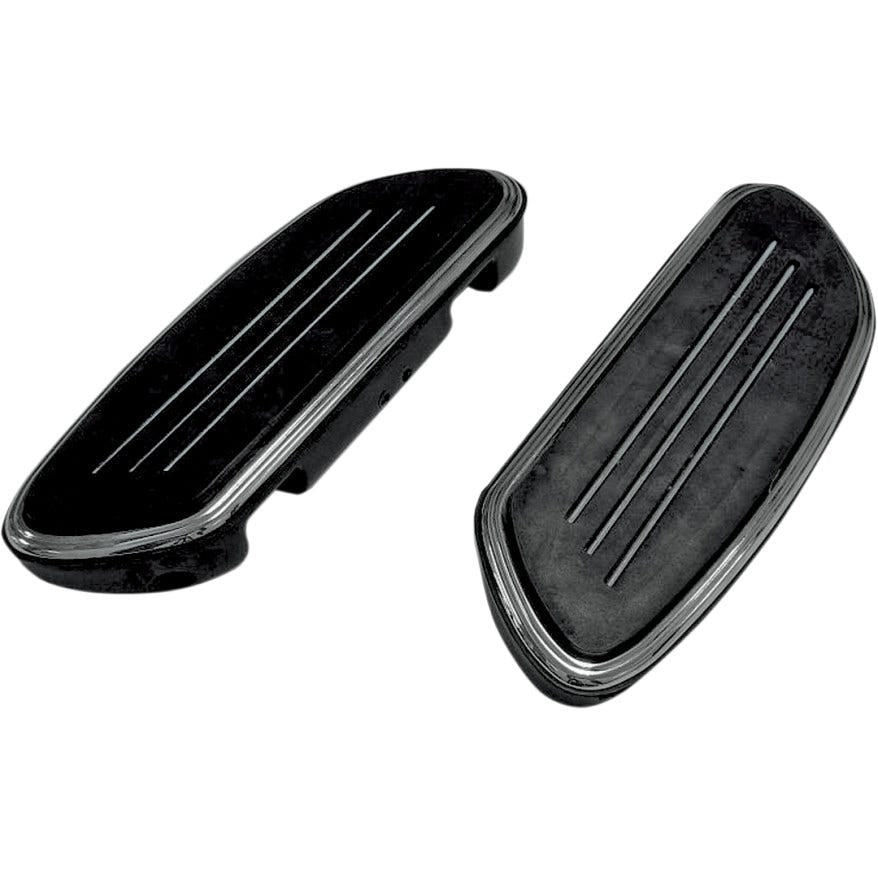 Drag Black Sweeper Swept Streamliner Passenger Floorboards Harley FL & Softail