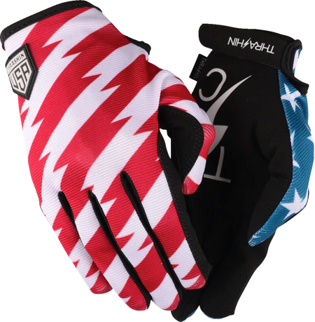 Thrashin Supply Company Stars & Bolts Stealth Black/Gray Motorcycle Gloves
