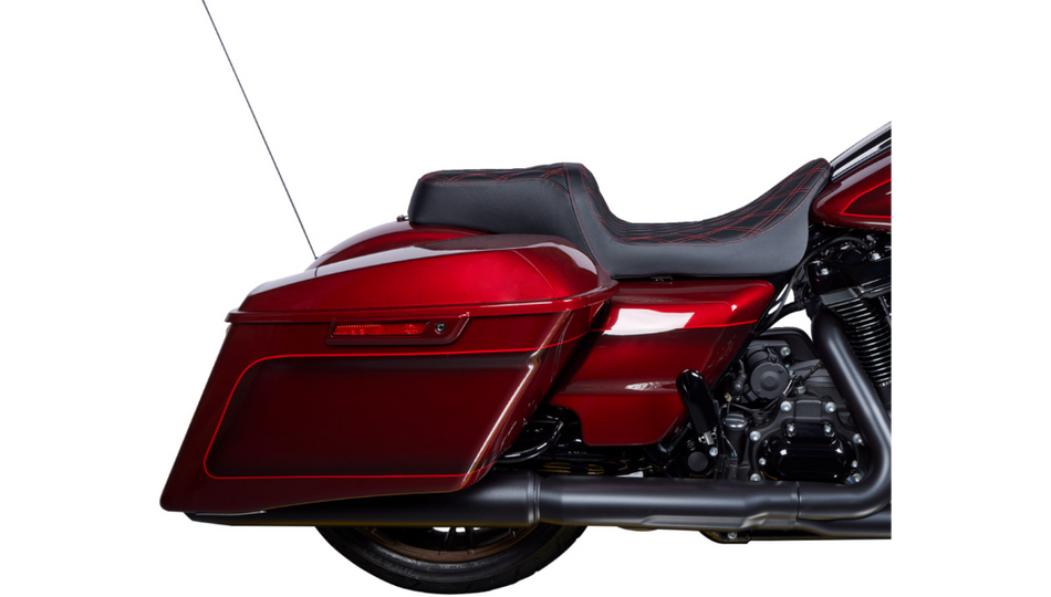 Drag Specialties Predator 1-Up  D Diamond Red Thread Seat for Harley 08-23 FLH