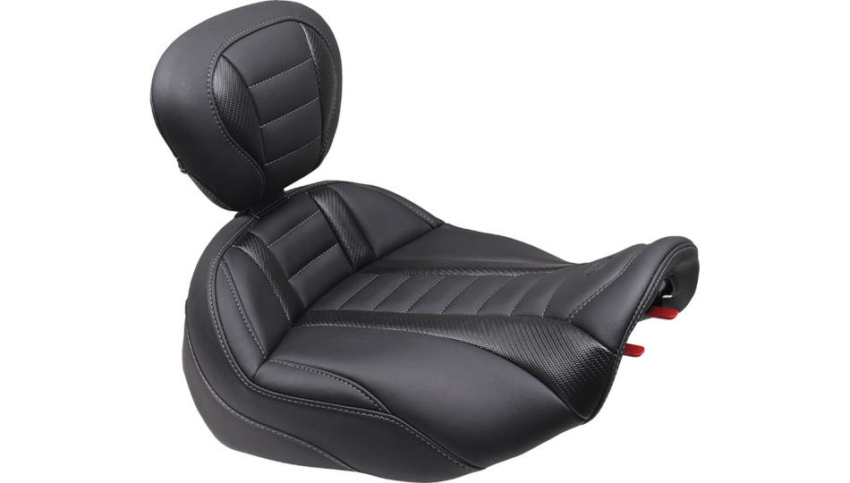 Mustang Deluxe Touring Gray Stitch Solo Seat W/Backrest 4 Harley 23-24 FLT/FLH