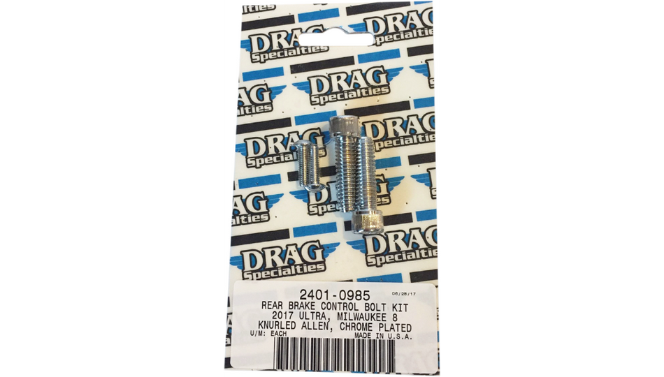 Drag Specialties Chrome Knurled Rear Brake Control Bolt Kit 4 Harley M8 Models