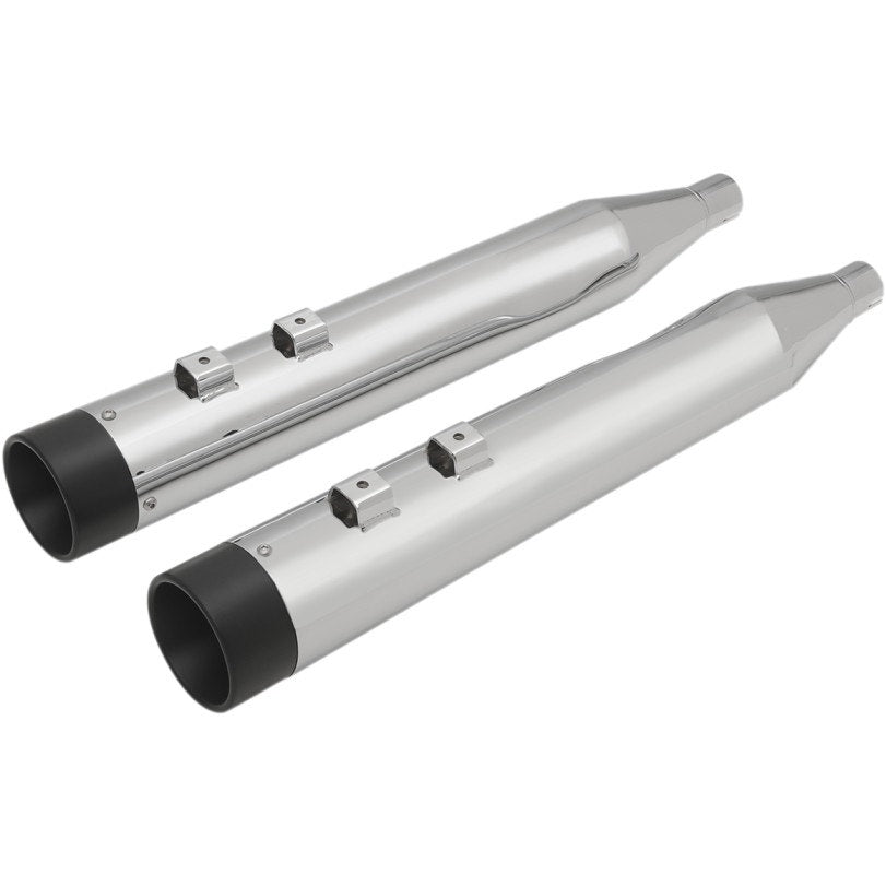 Drag Chrome 4" w/ Black Billet Tip Slip On Exhaust Mufflers Harley FLH/T 95-16