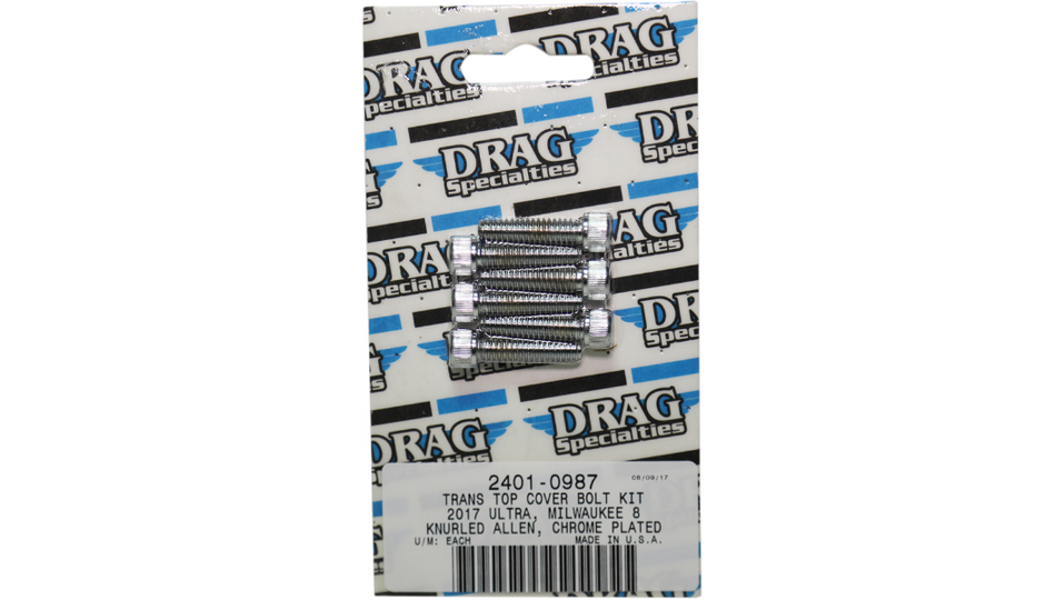 Drag Specialties Chrome Knurled Trans Top Cover Bolt Kit 4 Harley M8 Models
