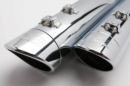 Tab Performance 17-Up Chrome B.A.M. Sticks Slip Ons w/ Zombie Baffle Harley FLH/T