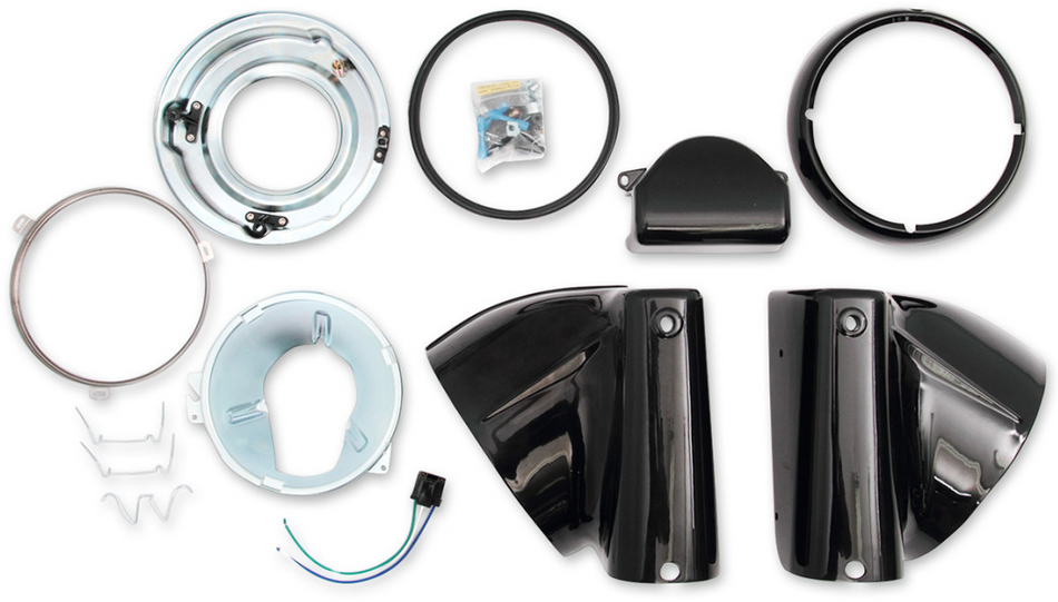 Drag 2001-1482 Black Nacelle Headlight Cowl Kit 01-17 Harley Softail FLST
