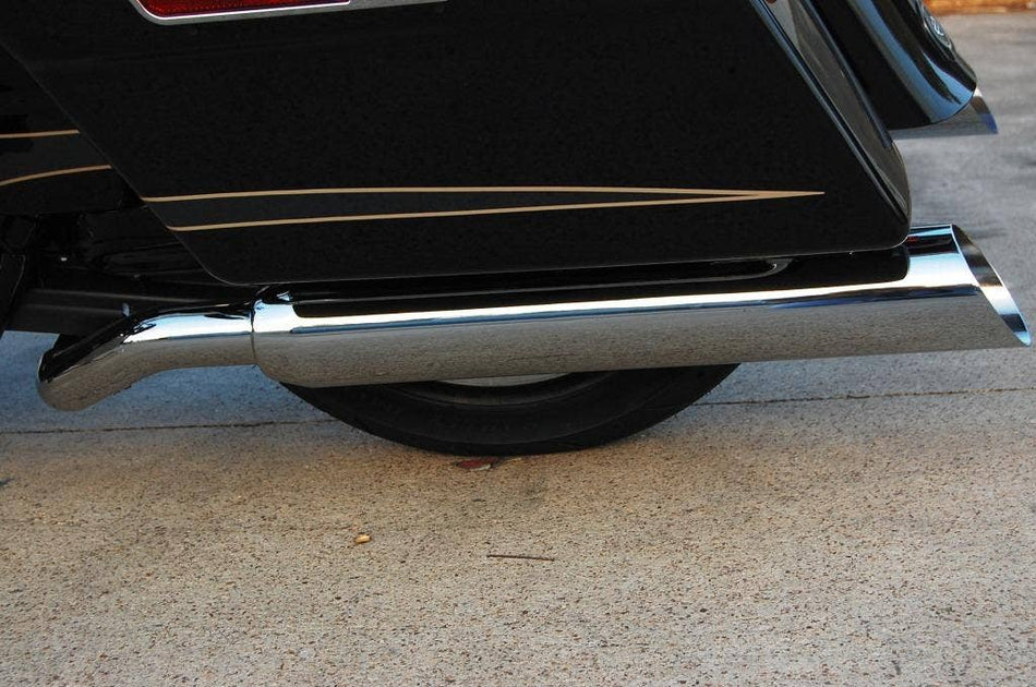 D&D 549N-32LG Chrome Slant Cut Fat Cat Boarzilla Ghost Pipe Harley FLH 09-16