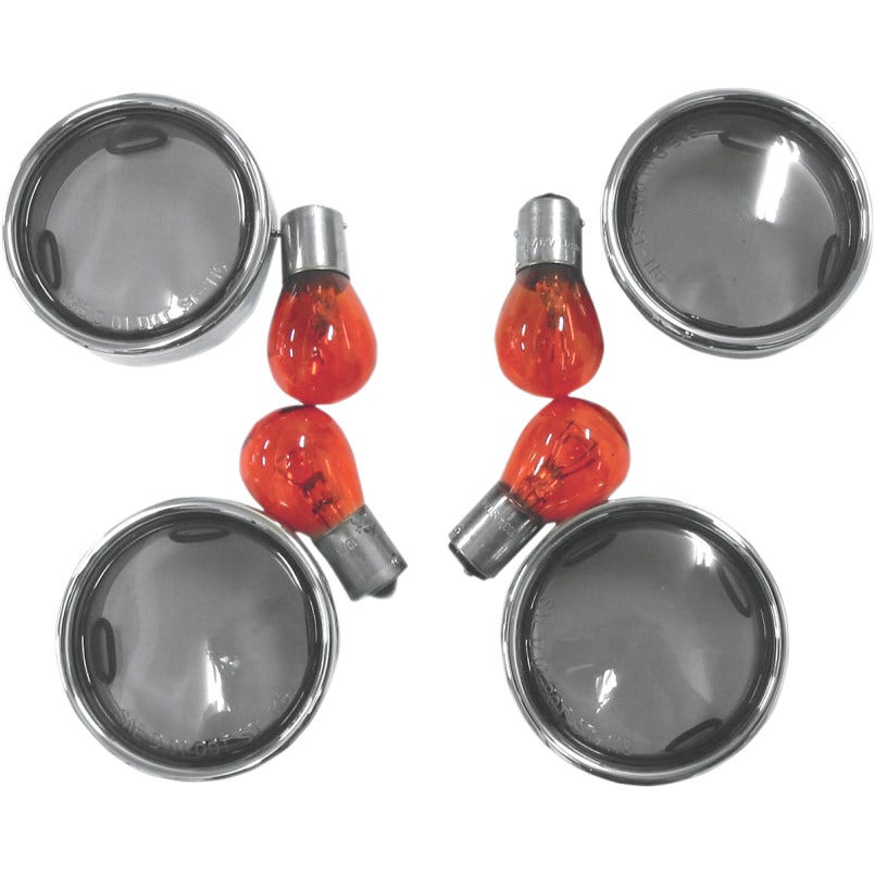 Smoke Bullet Turn Signal Lens Kit With Chrome Trim Rings 00-16 Harley Models