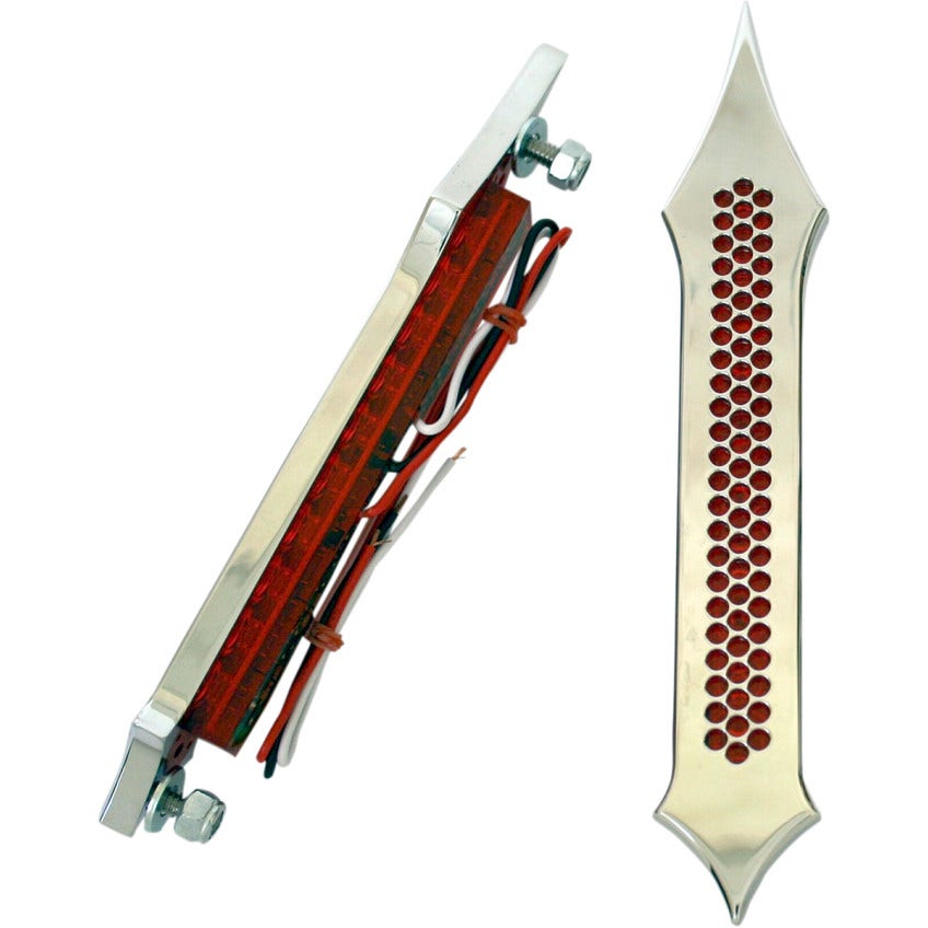 Accutronix Chrome Tribal Drilled Red Lens LED Sadddlebag Bag Lights Turn Brake