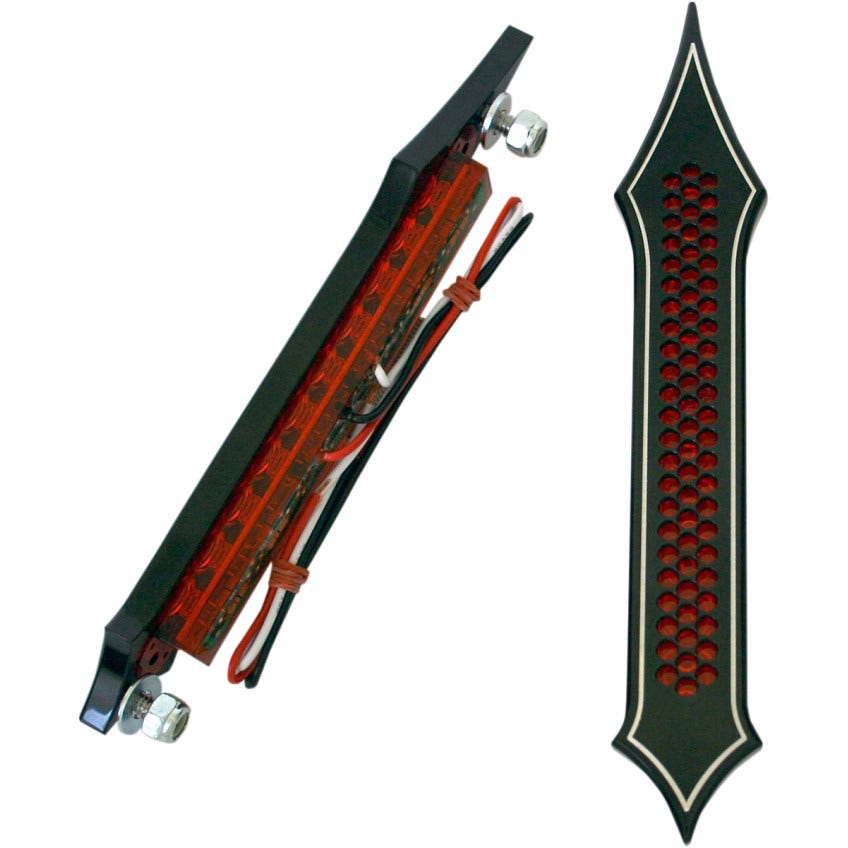 Accutronix Black Tribal Drilled Red Lens LED Sadddlebag Bag Lights Turn Brake