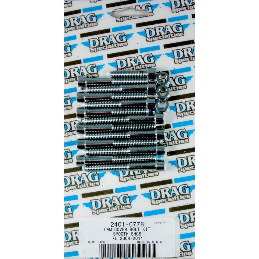 Drag Specialties Chrome Smooth Cam Cover Bolt Kit 4 Harley  04-22 XL Models