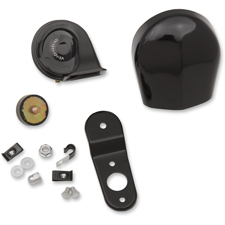 Drag Electric 112db Horn Kit w/ Black Cover & Mounting Harley 90-17 Models