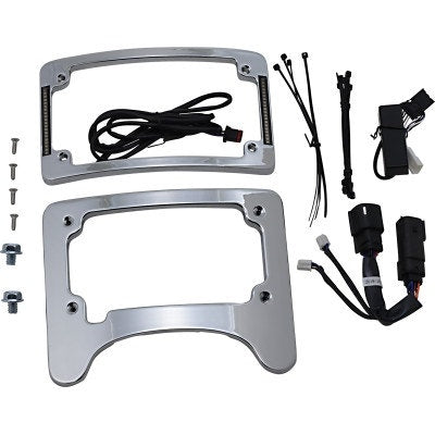 Custom Dynamics Chrome Tag Plate Frame w/ LED Light Signals 14-Up Harley Touring