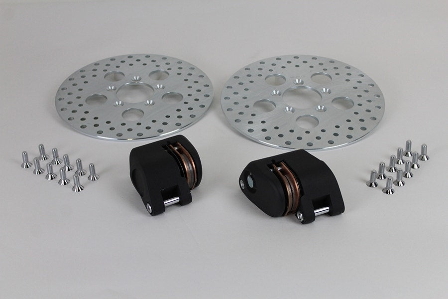 V-Twin 23-1214 Black Front Dual Disc Caliper & 10" Disc Kit 73-83 Harley FX XL