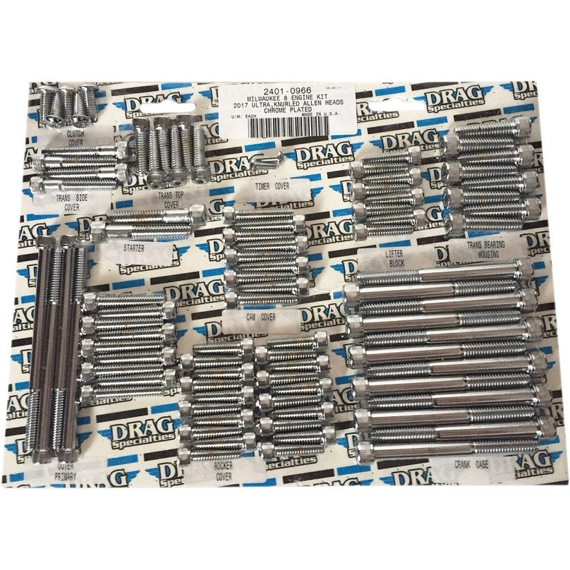 Drag Specialties Chrome Engine Bolt Replacement Kit Knurled Head 17-25 Harley M8