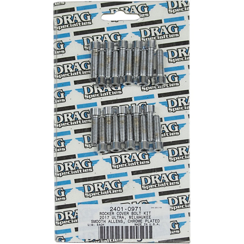 Drag Specialties Chrome Rocker Cover Bolt Kit Smooth Allen Head 17-25 Harley M8