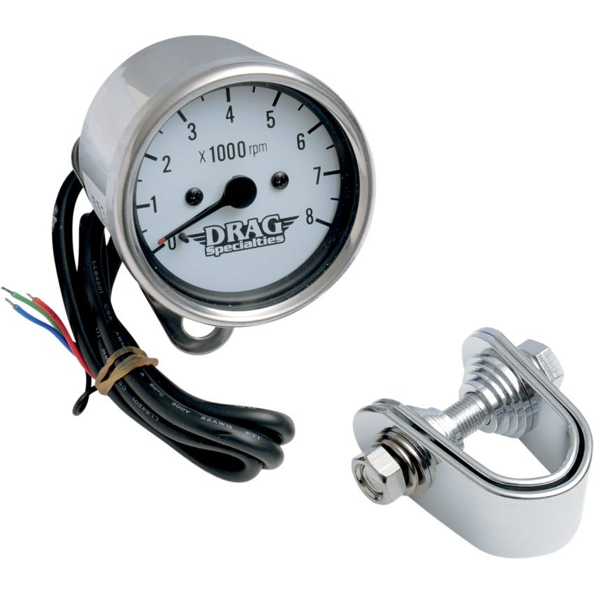 Drag 2.4" Mini Electronic 8000 RPM White Face Tachometer Harley 86-03 Models