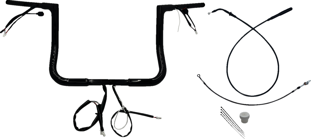FBI 1-1/4" Flat Top Pre-Wired Handlebars for 24-25 FLHX, 25 FLHXU, 23-25 FLHXSE - Black / 12"