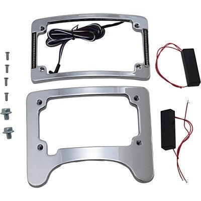 Custom Dynamics Chrome Tag Plate Frame w/ LED Light Signals 97-Up Harley Touring