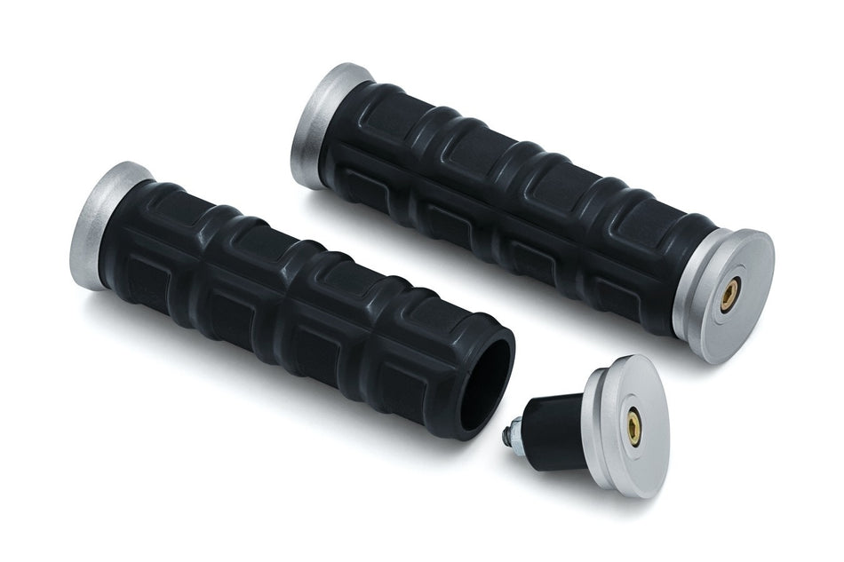 Kuryakyn 6676 Silver Dillinger Grips EPDM Aluminum Universal 1" Handlebars Fit