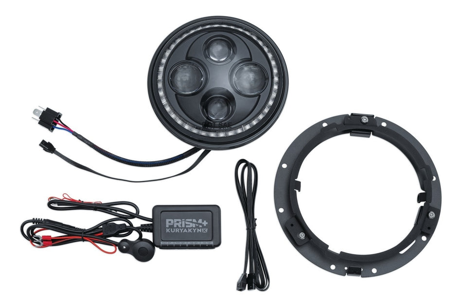 Kuryakyn 2478 Black Orbit Prism+ 7 L.E.D. Headlight w/ Bluetooth Controller HD