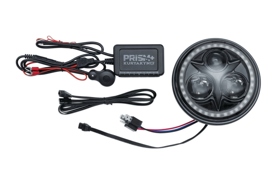 Kuryakyn 2473 Black Orbit Prism+ 5-3/4" L.E.D. Headlight w/ Bluetooth Controller