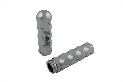 V-Twin 28-0586 Chrome Billet Faceted Diamond Style Handlebar Grips Harley 82-17