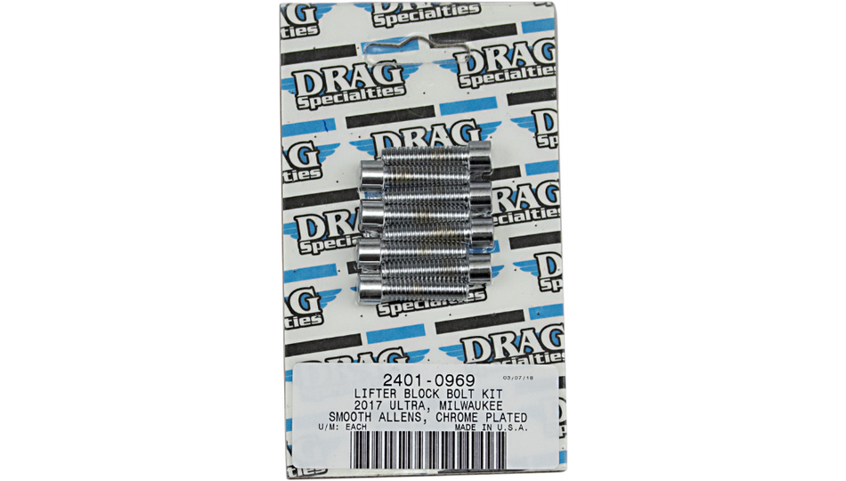 Drag Chrome Smooth M8 Lifter Block Bolt Kit 4 Harley 17-22 M8 Models