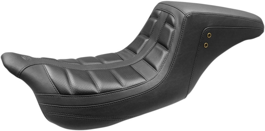 Mustang 75239 Black One Piece Squareback 2 Up Seat Harley FLH FLT 08-22