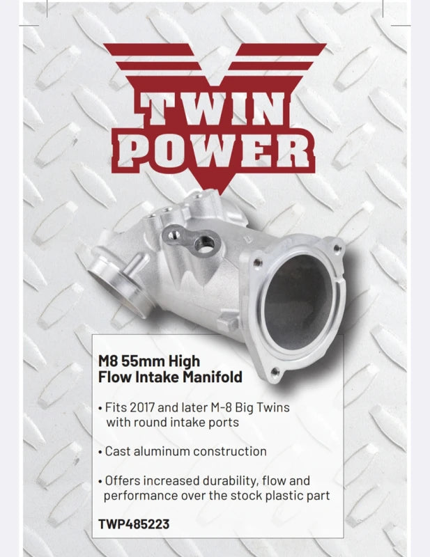 Twin Power 55mm Aluminum High Flow Intake Manifold for 2017+ Harley-Davidson M8