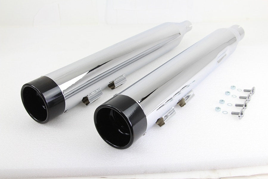 Wyatt Gatling Slip-On Mufflers Chrome w/ Black Stub Tip Harley Touring M8 17-Up