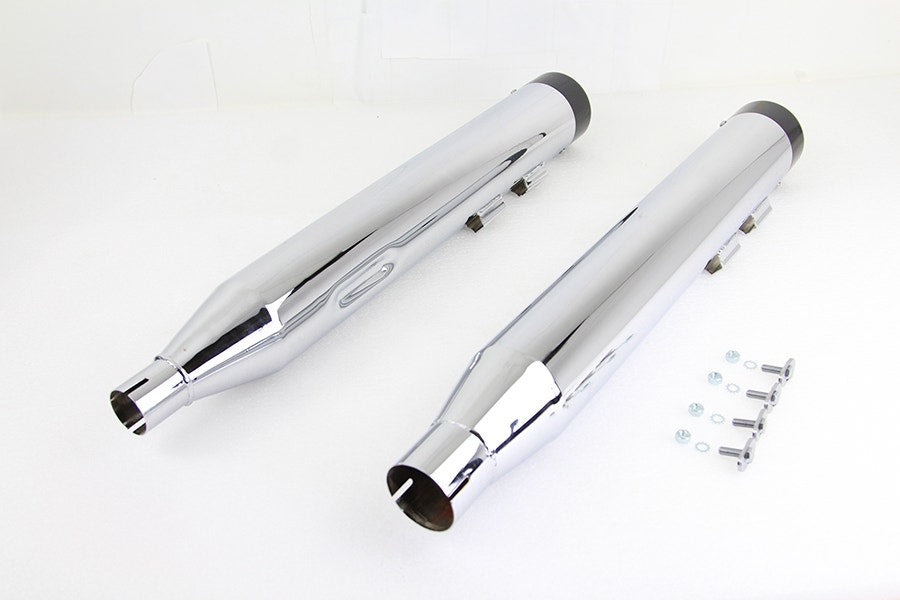 Wyatt Gatling Slip-On Mufflers Chrome w/ Black Stub Tip Harley Touring M8 17-Up