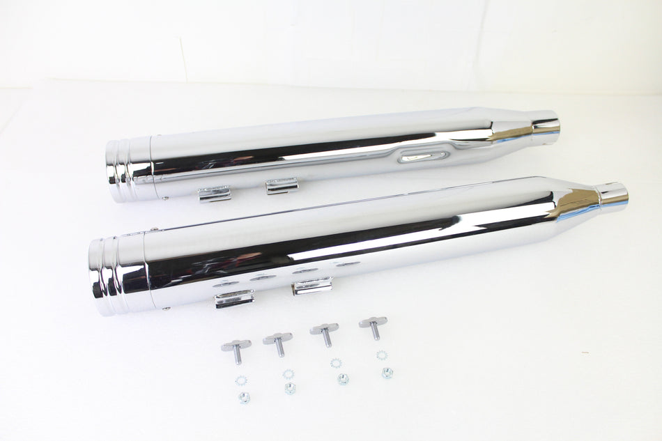 Chrome Wyatt Gatling 4" Slip-On Mufflers 2 Ring Comet Tip Harley Touring 17-25