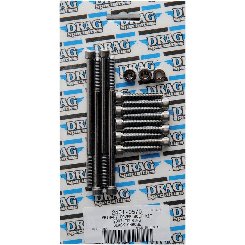 Drag Specialties Black Knurled Primary Cover Bolt Kit 4 Harley 07-16 Touring