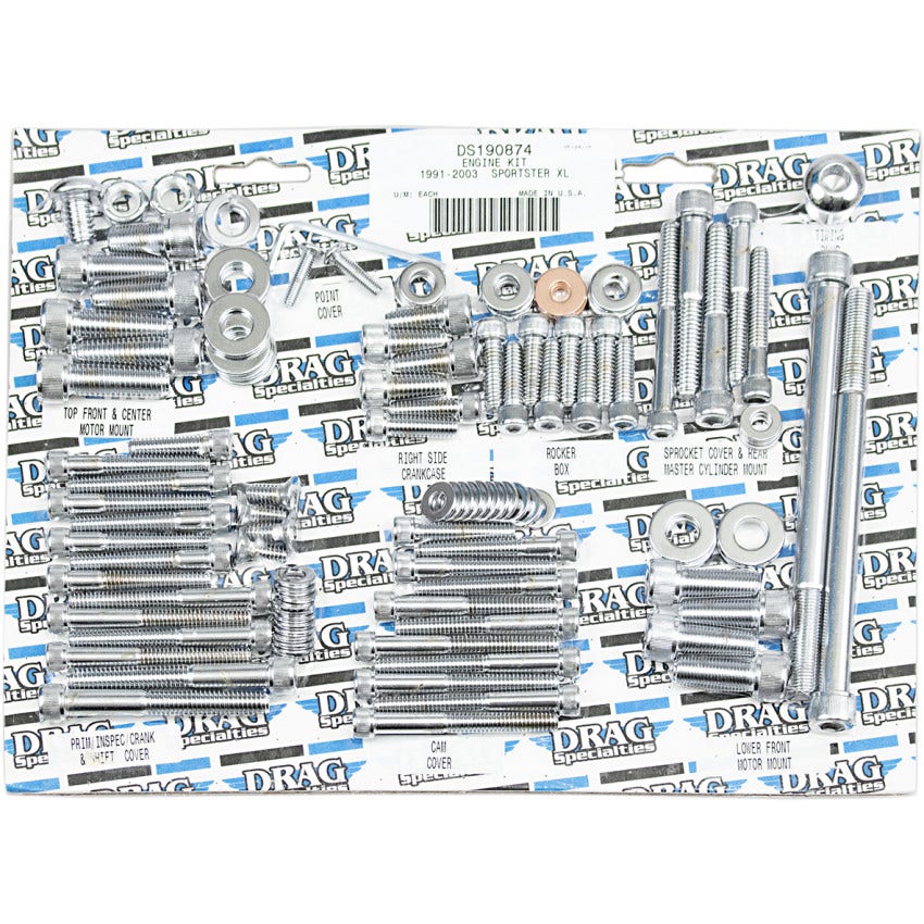 Drag Specialties Chrome Knurled Socket-Head Motor Bolt Kit 4 Harley XL Models