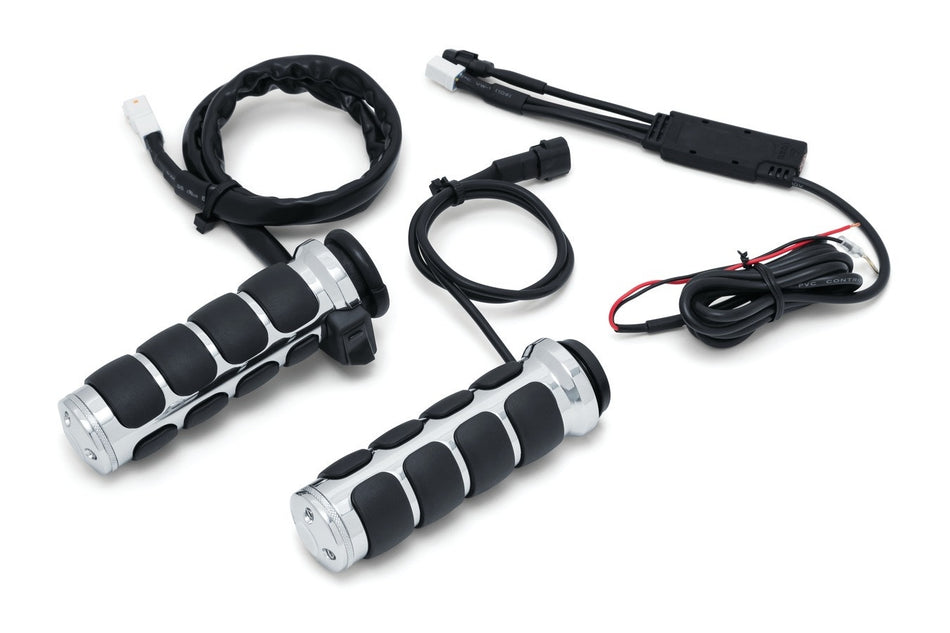 Kuryakyn 6470 Chrome Heated ISO Handlebar Grips E-Throttle Harley w/ TBW 08-20