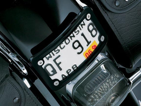 Kuryakyn Gloss Black Curved Laydown License Plate Frame for any H-D Model