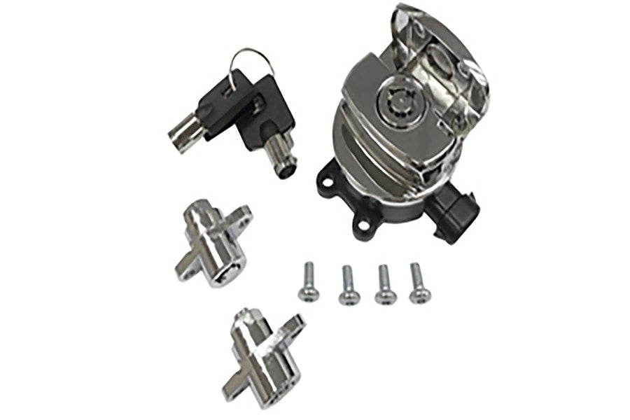 V-Twin 32-1444 Side Hinge Ignition Switch & Bag Locks Chrome Harley FLHR 14-20