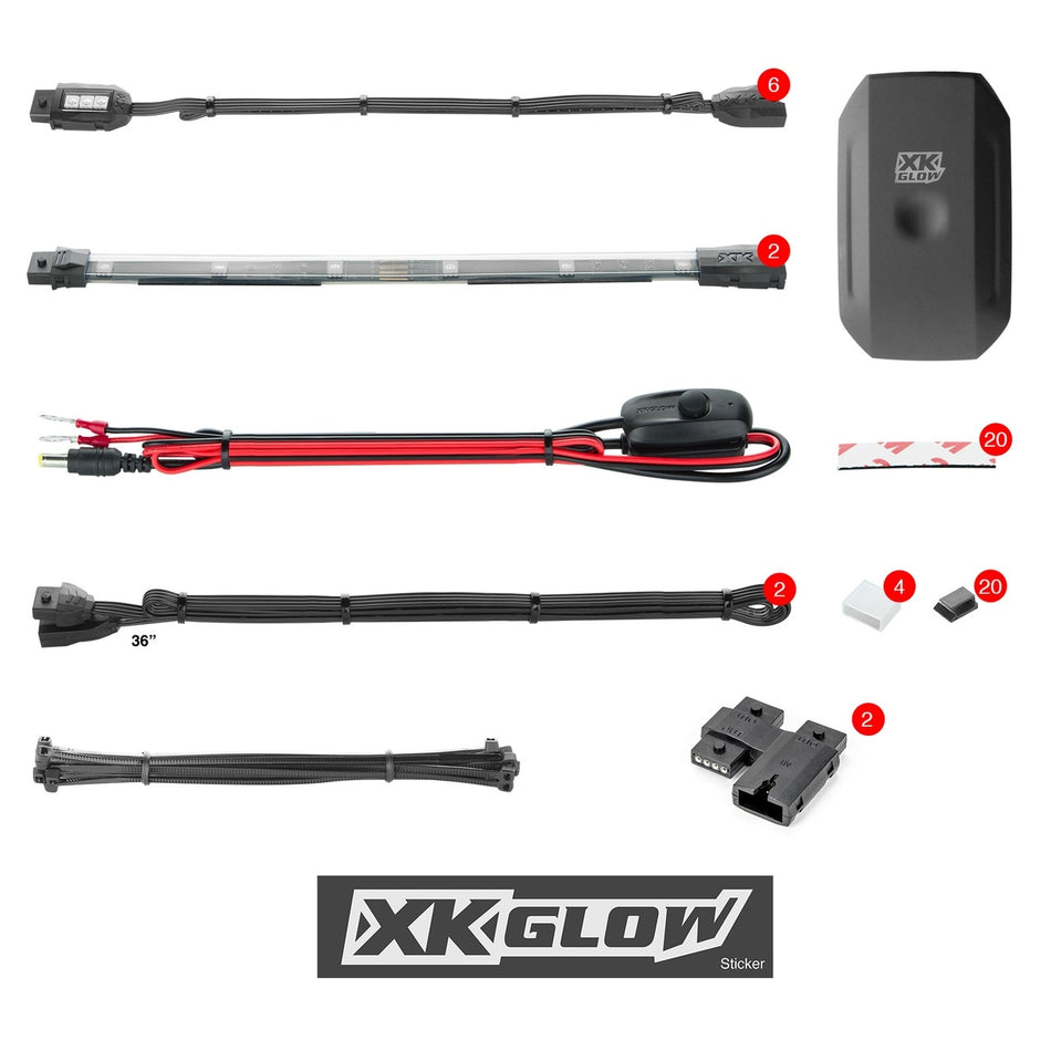 XK Glow 6pc Pods 2pc 10" Strips Motorcycle LED Accent Light Kit App Control